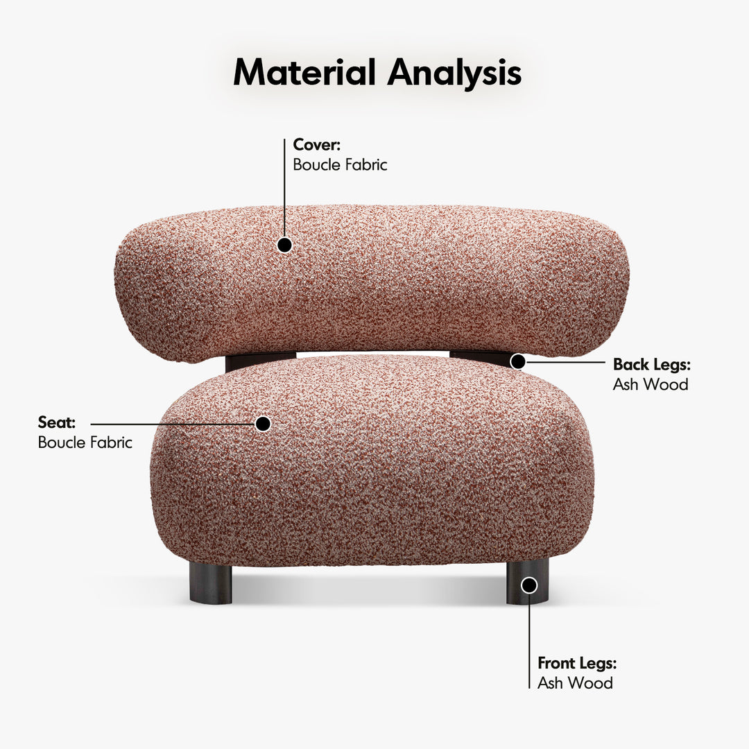Cream boucle fabric 1 seater sofa bubble in details.