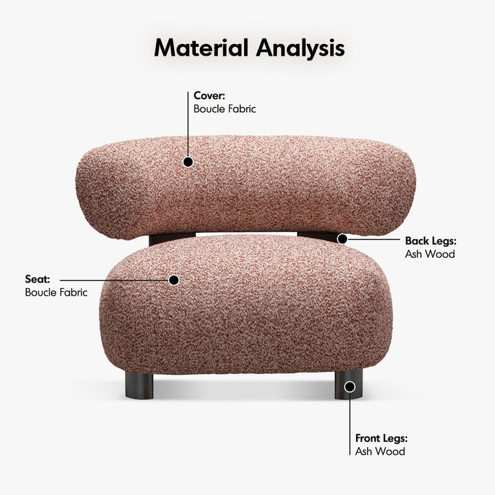 Cream boucle fabric 1 seater sofa bubble in details.