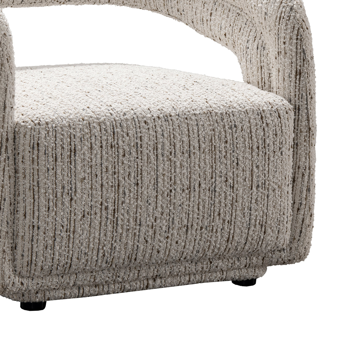Modern boucle fabric 1 seater sofa kaburi in close up details.