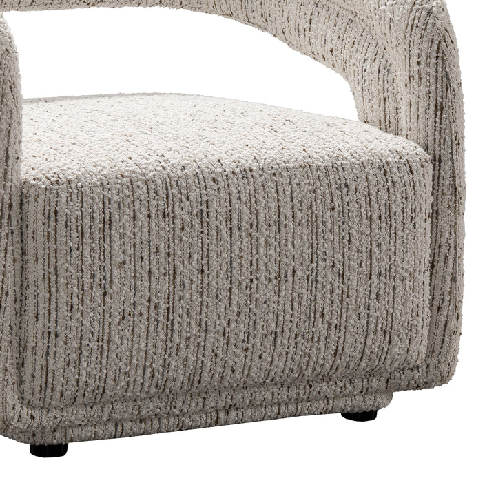 Modern boucle fabric 1 seater sofa kaburi in close up details.