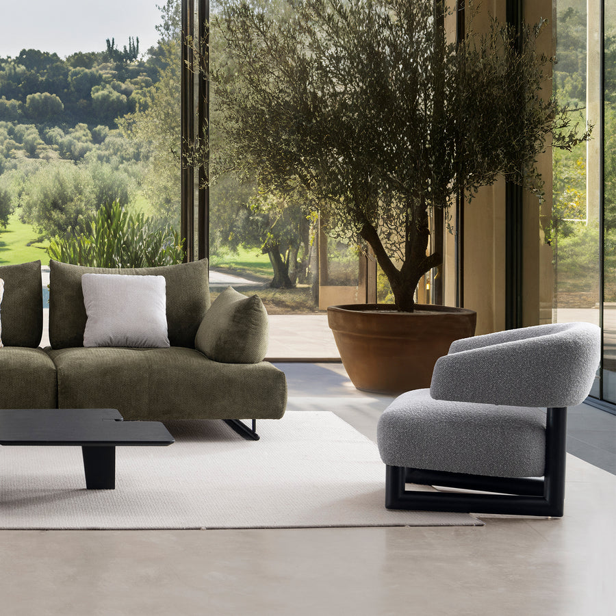 Modern boucle fabric 1 seater sofa miroo primary product view.