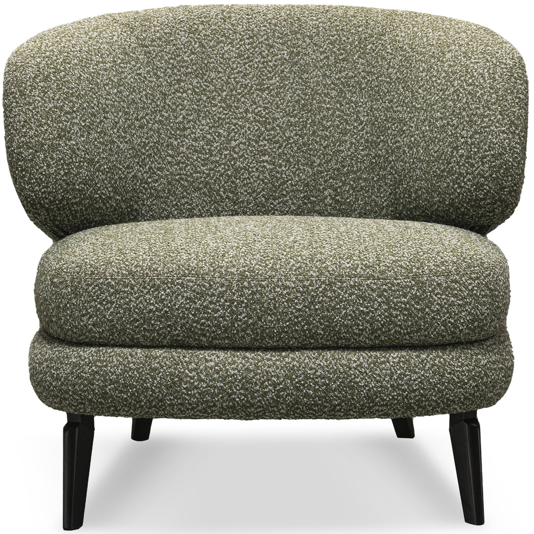 Cream boucle fabric 1 seater sofa moss in white background.