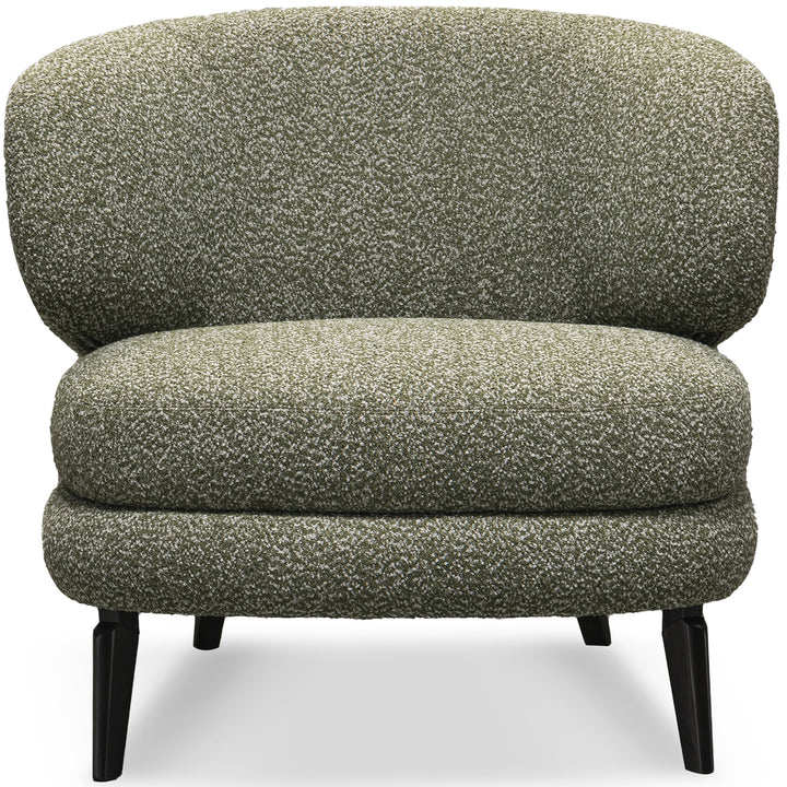 Cream boucle fabric 1 seater sofa moss in white background.
