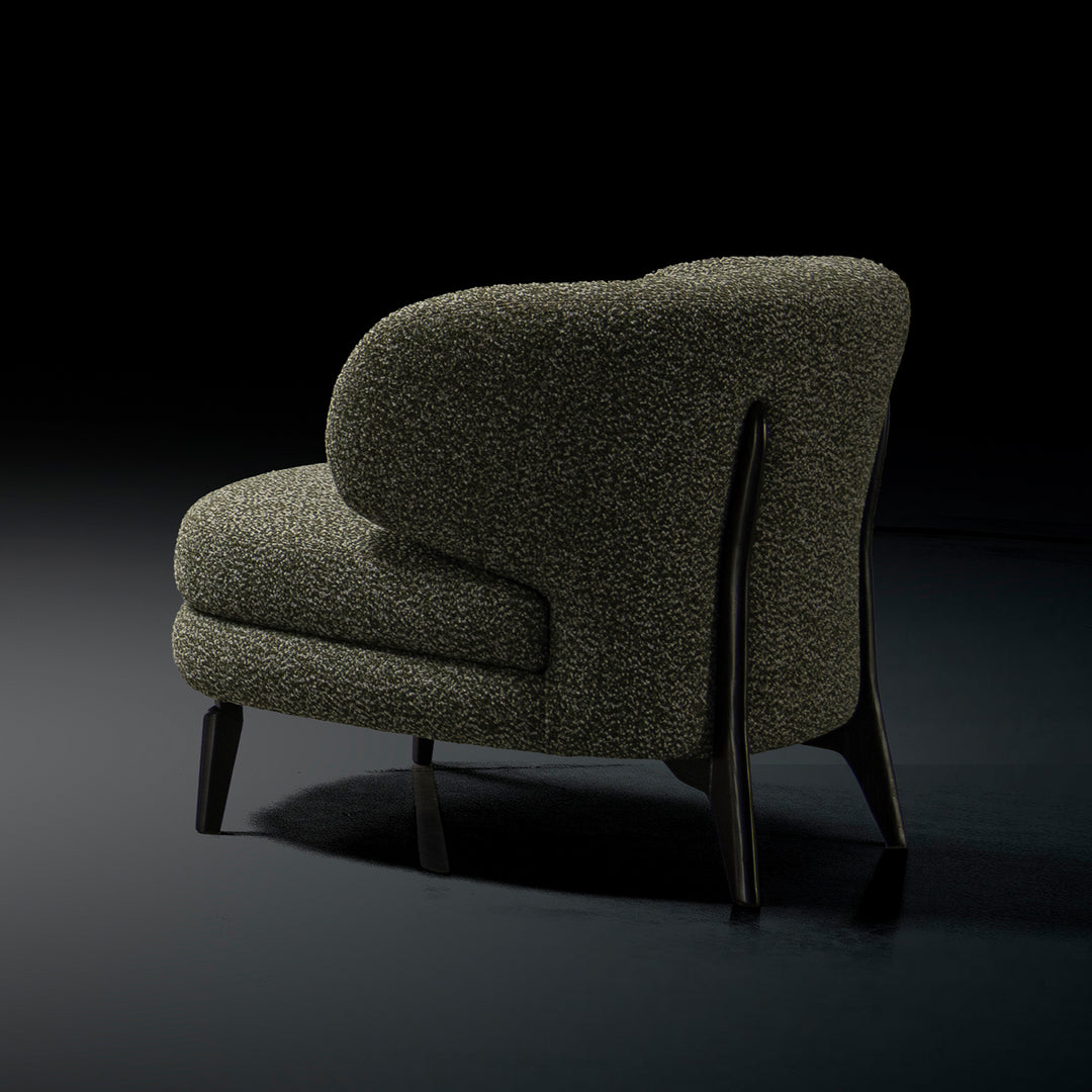 Cream boucle fabric 1 seater sofa moss color swatches.