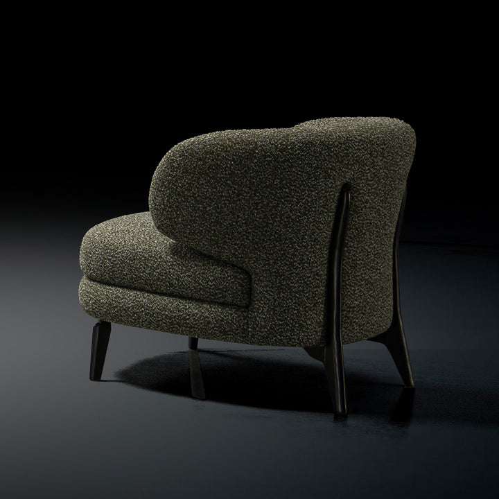Cream boucle fabric 1 seater sofa moss color swatches.