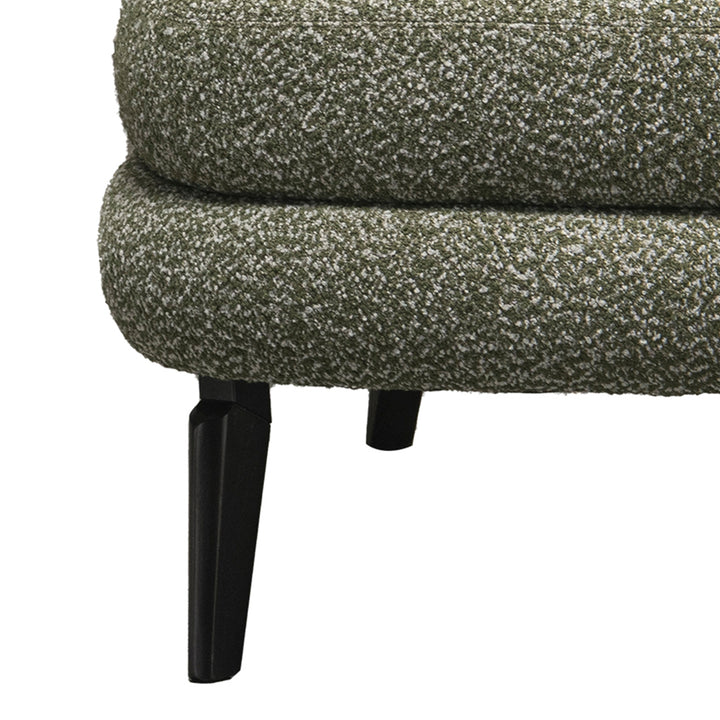 Cream boucle fabric 1 seater sofa moss with context.