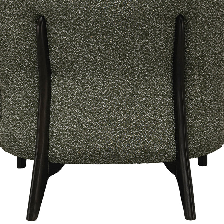 Cream boucle fabric 1 seater sofa moss in details.