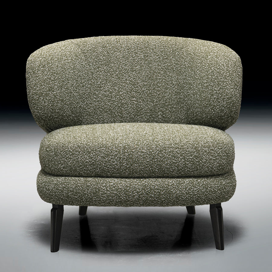 Cream boucle fabric 1 seater sofa moss primary product view.