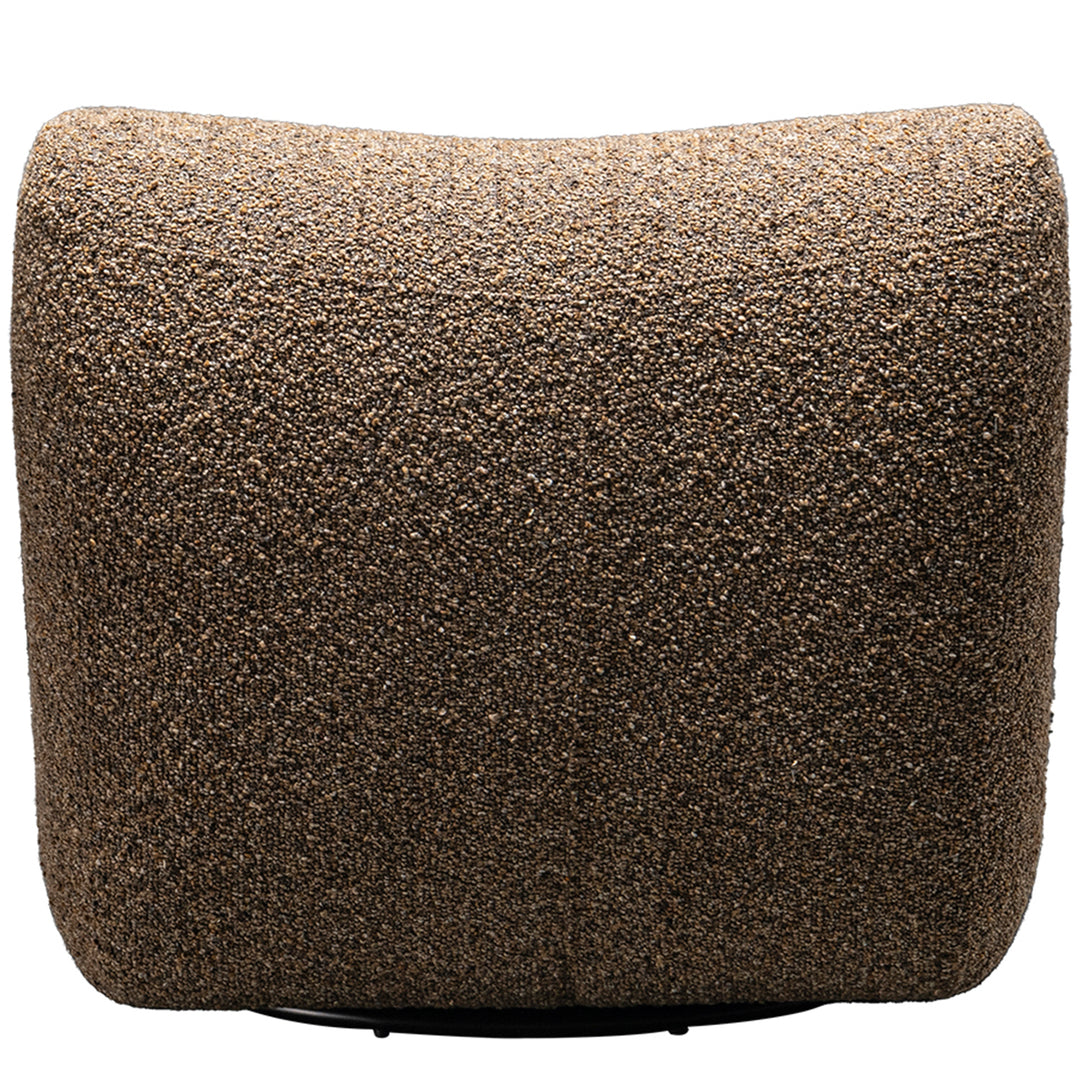 Cream boucle fabric 1 seater sofa pod in panoramic view.