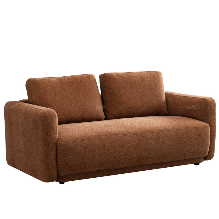 Modern boucle fabric 2 seater sofa rusty material variants.
