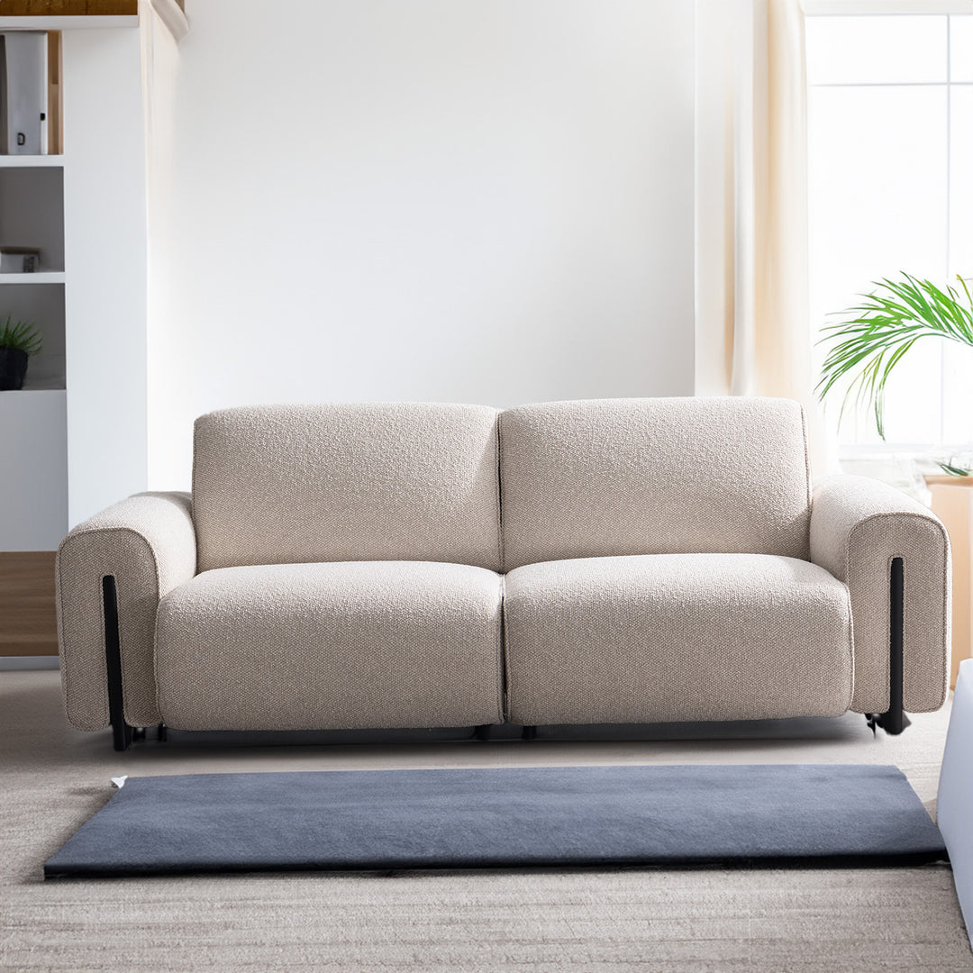 Minimalist boucle fabric modular 3 seater sofa colle color swatches.