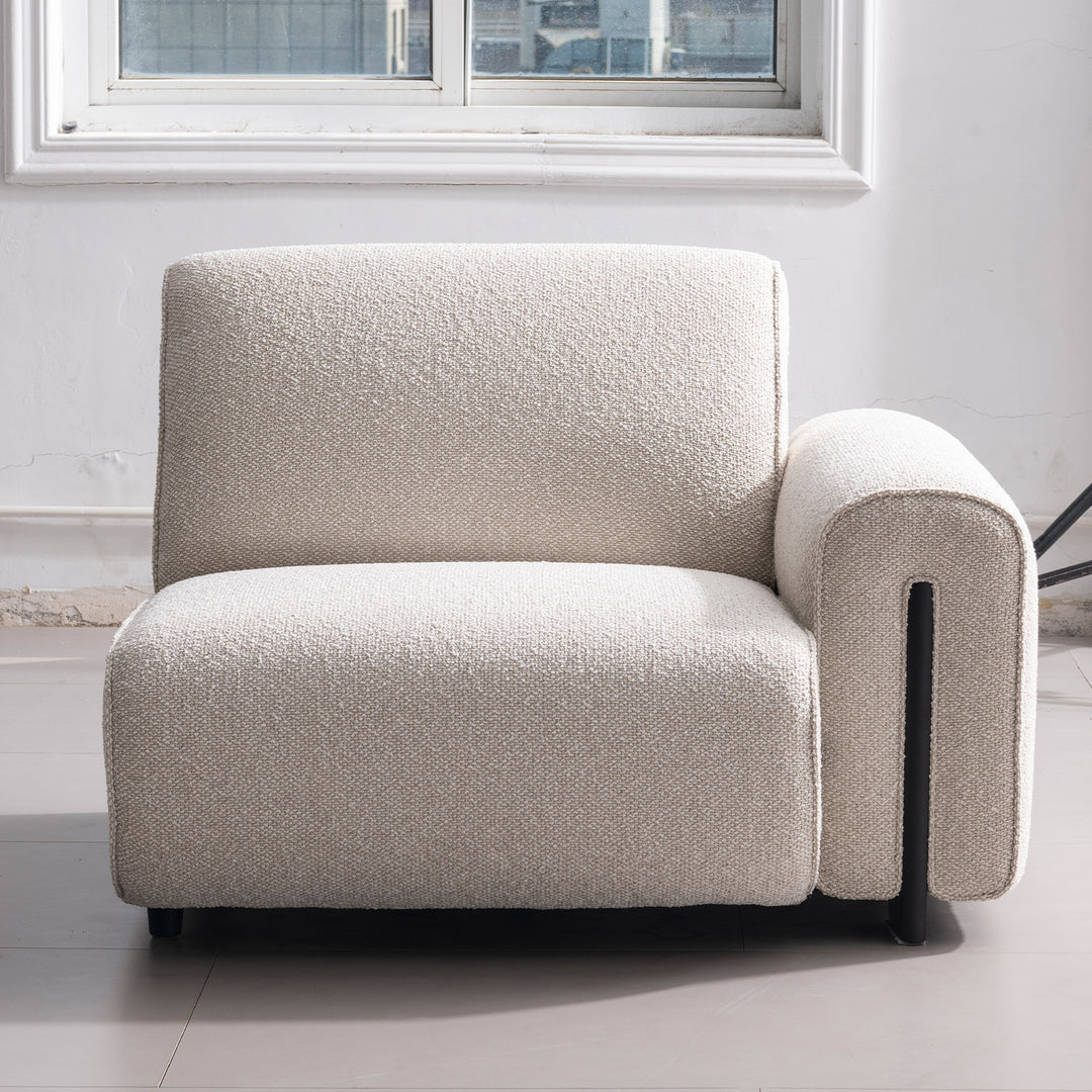 Minimalist boucle fabric modular 3 seater sofa colle in details.