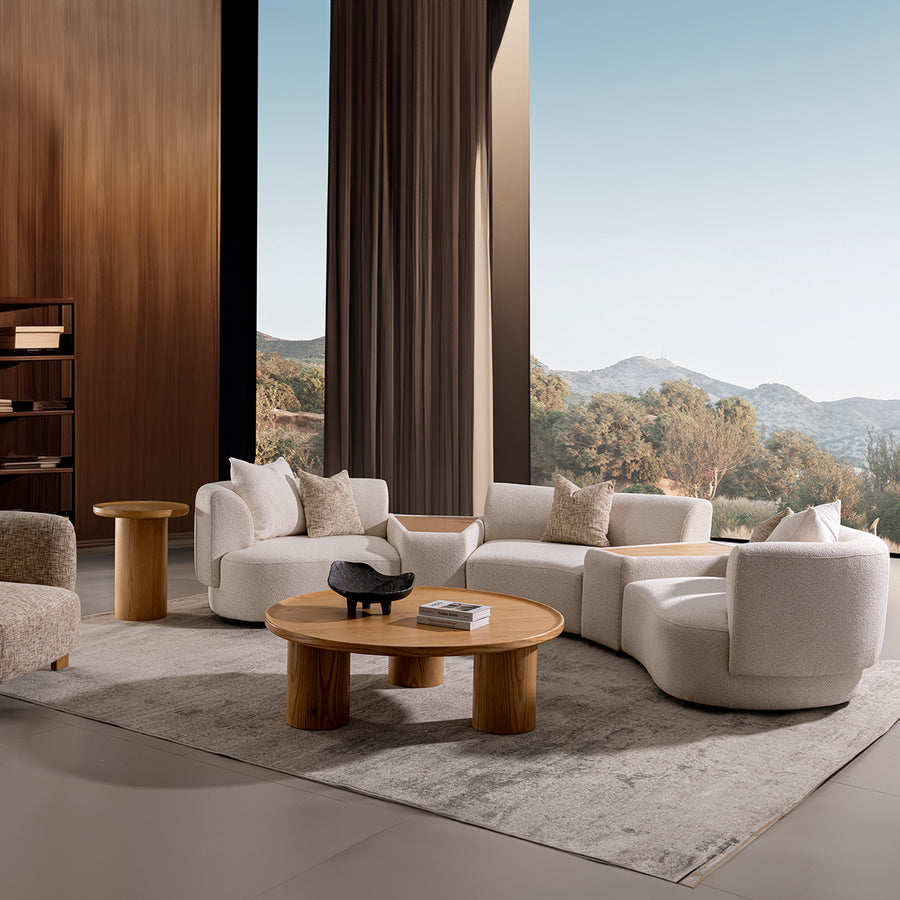 Scandinavian boucle fabric modular 3 seater sofa with side table rene primary product view.