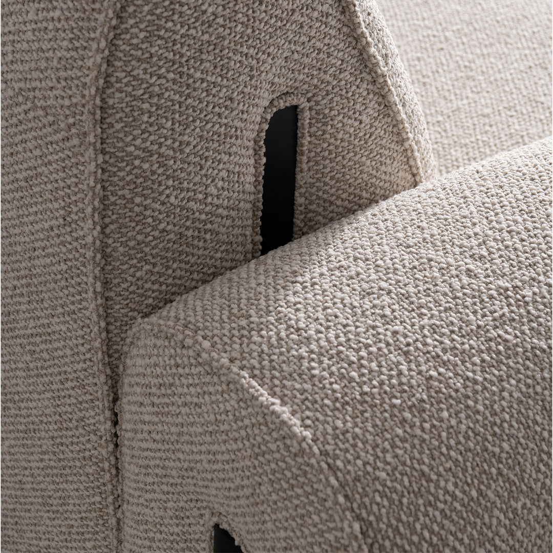 Minimalist boucle fabric modular 4 seater sofa colle detail 1.