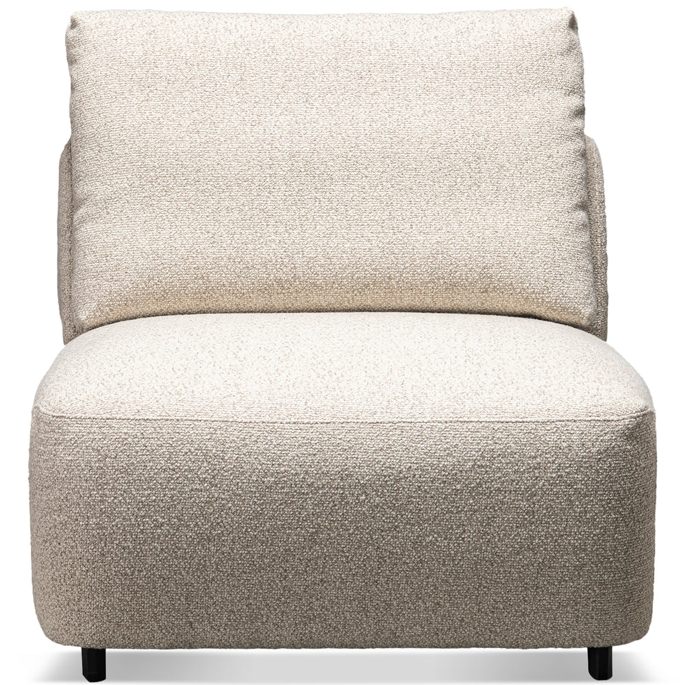 Cream boucle fabric modular armless 1 seater sofa serene in white background.