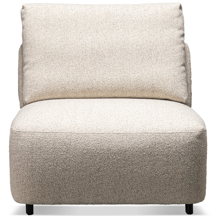 Cream boucle fabric modular armless 1 seater sofa serene in white background.