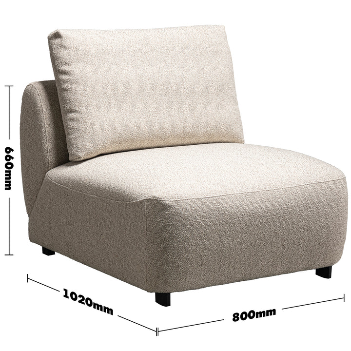 Cream boucle fabric modular armless 1 seater sofa serene size charts.