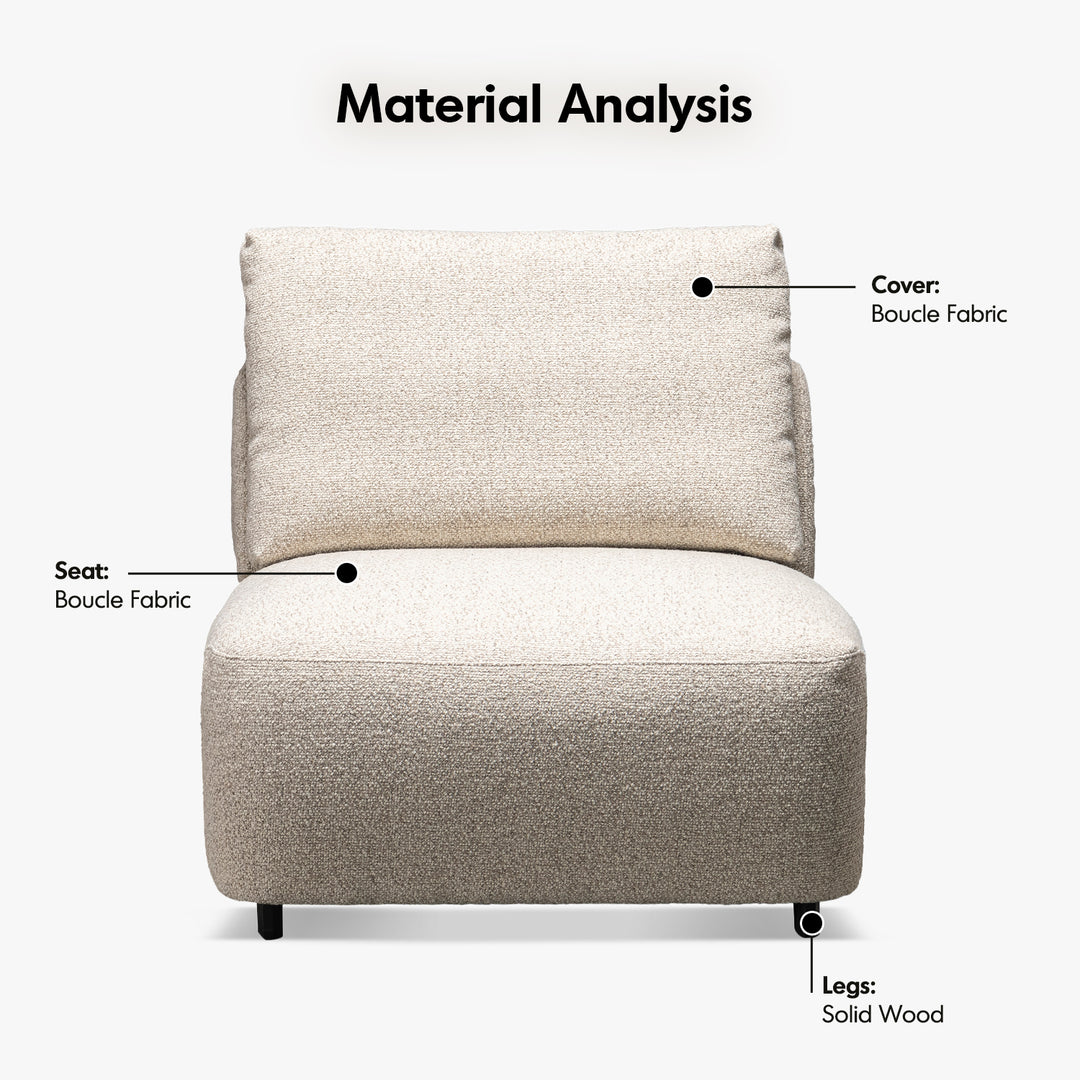 Cream boucle fabric modular armless 1 seater sofa serene with context.