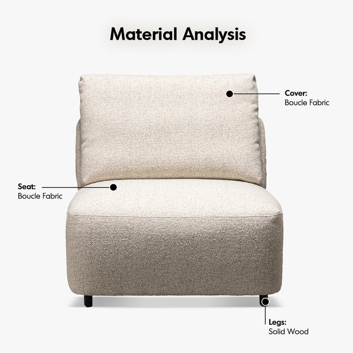 Cream boucle fabric modular armless 1 seater sofa serene with context.