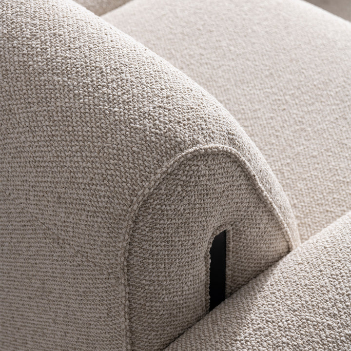 Minimalist boucle fabric modular corner 1 seater sofa colle in details.