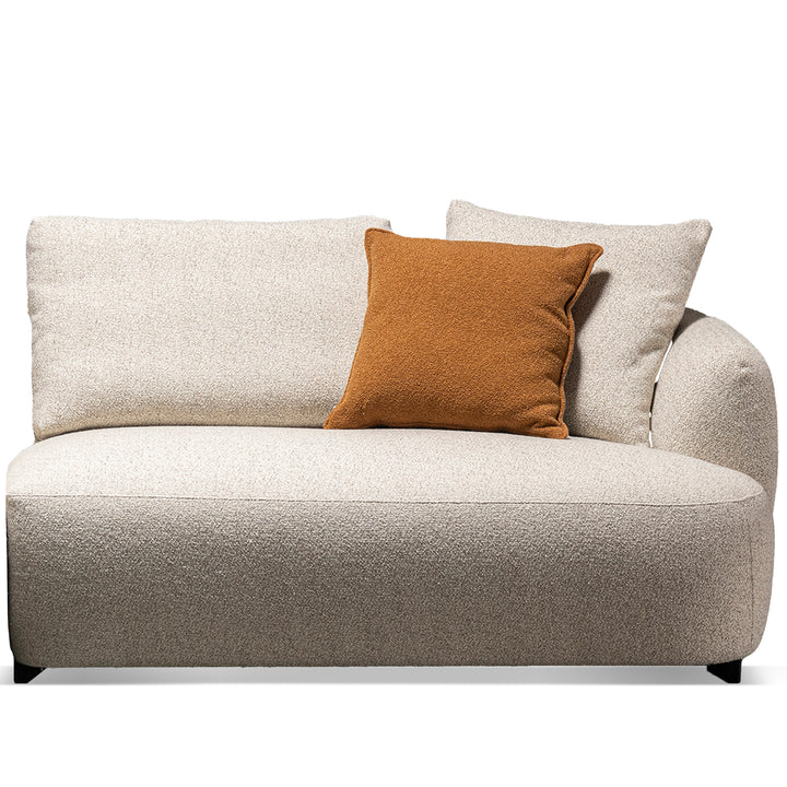 Cream boucle fabric modular corner 1 seater sofa serene in white background.