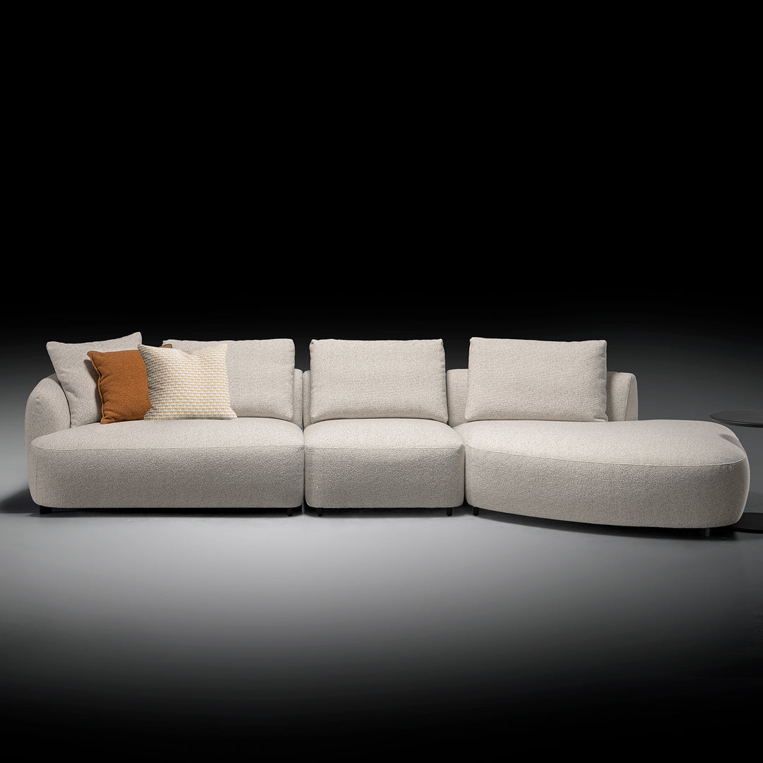 Cream boucle fabric modular corner 1 seater sofa serene color swatches.