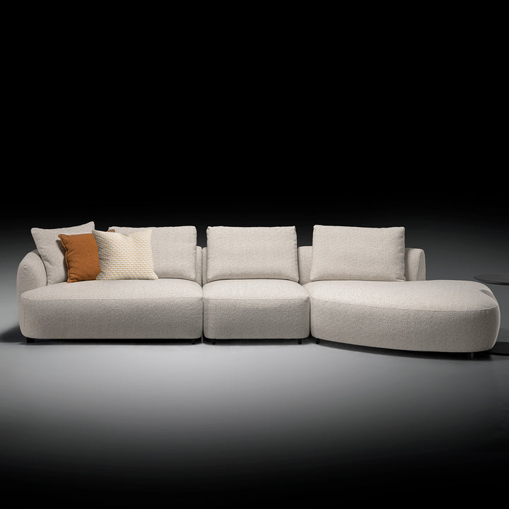Cream boucle fabric modular corner 1 seater sofa serene color swatches.