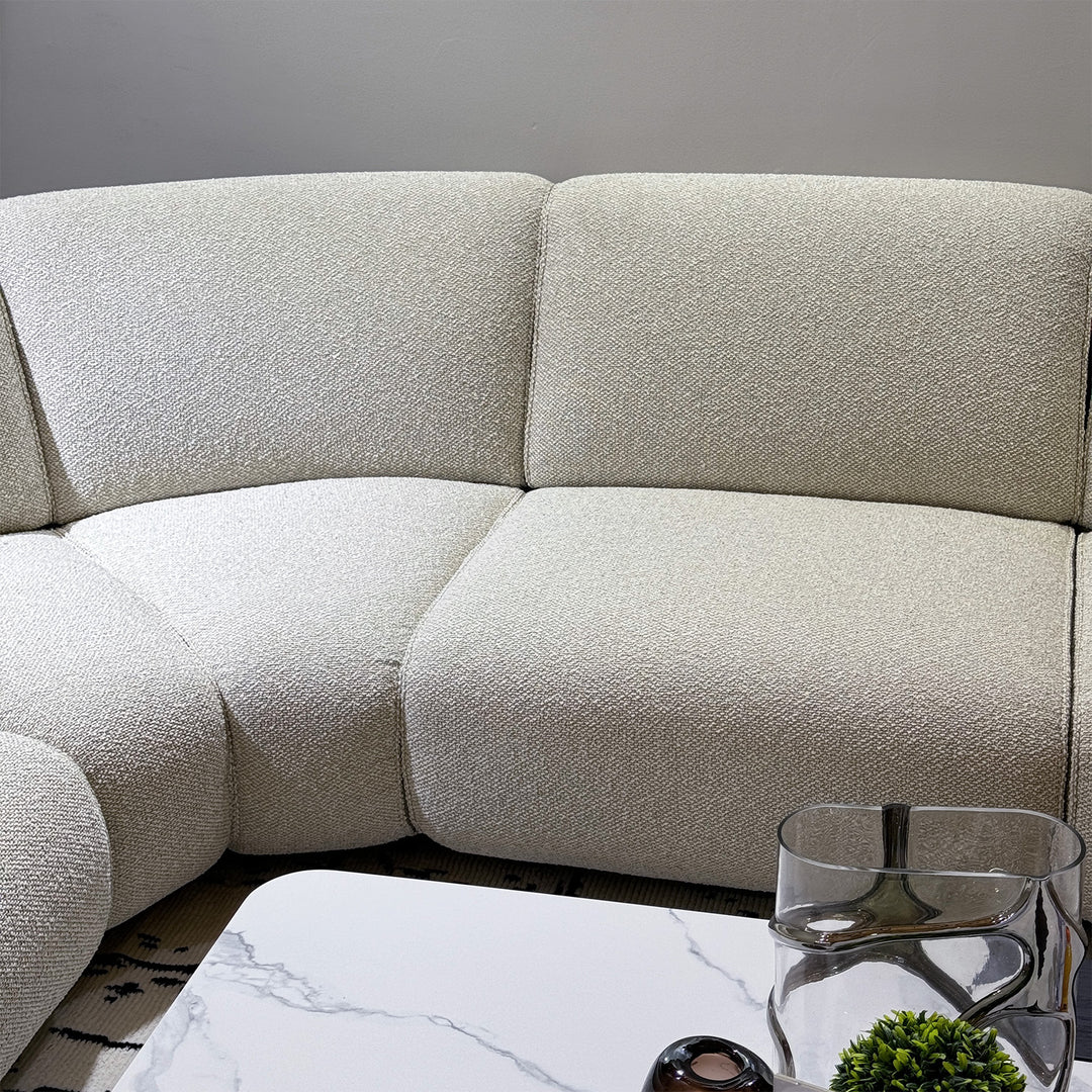 Minimalist boucle fabric modular joint connection 1 seater sofa colle material variants.