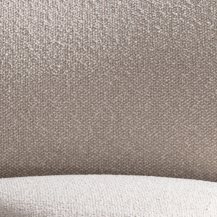 Minimalist boucle fabric modular joint connection 1 seater sofa colle in close up details.