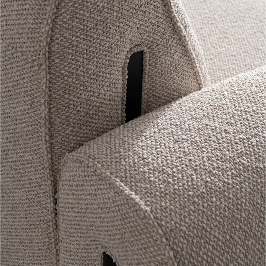 Minimalist boucle fabric modular l shape sectional sofa colle 3+l in panoramic view.