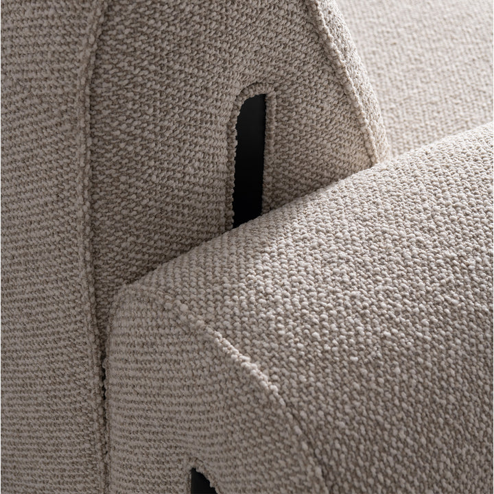 Minimalist boucle fabric modular l shape sectional sofa colle 3+l in panoramic view.