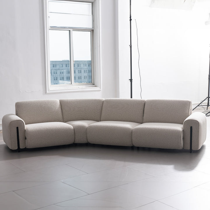 Minimalist boucle fabric modular l shape sectional sofa colle 3+l material variants.
