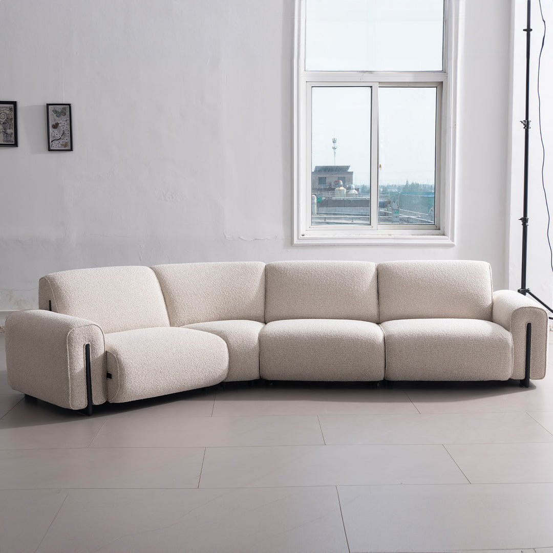 Minimalist boucle fabric modular l shape sectional sofa colle 3+l in real life style.