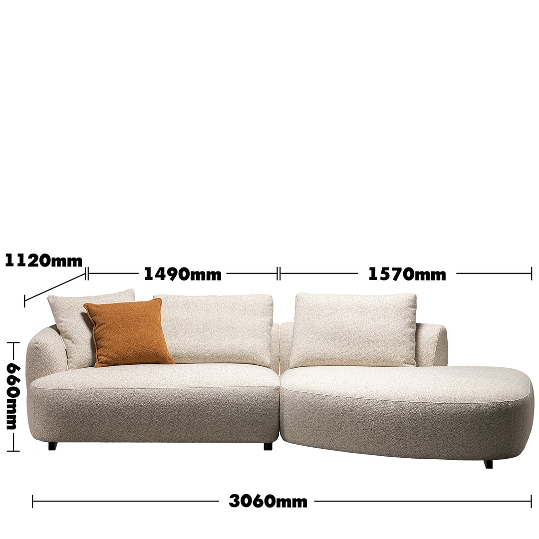 Cream boucle fabric modular l shape sectional sofa serene 2+l size charts.