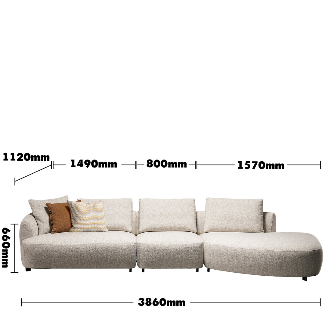 Cream boucle fabric modular l shape sectional sofa serene 3+l size charts.