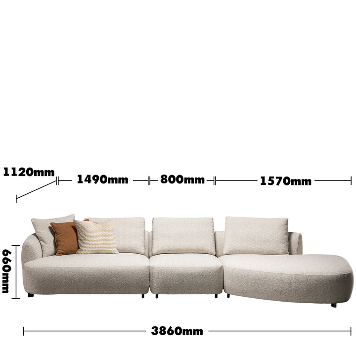 Cream boucle fabric modular l shape sectional sofa serene 3+l size charts.