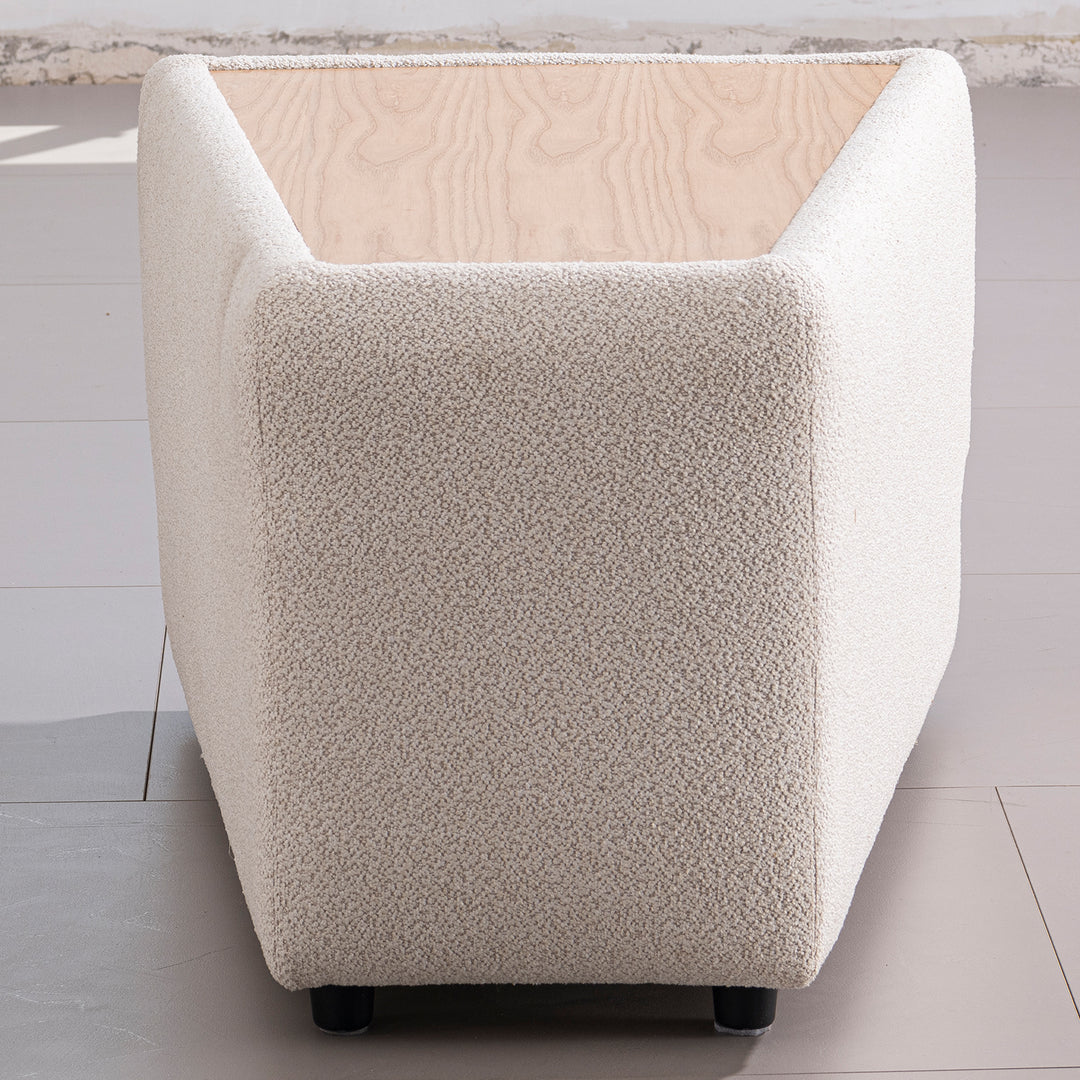 Scandinavian boucle fabric modular side table rene in panoramic view.