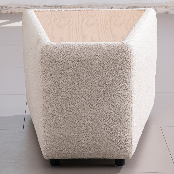 Scandinavian boucle fabric modular side table rene in panoramic view.