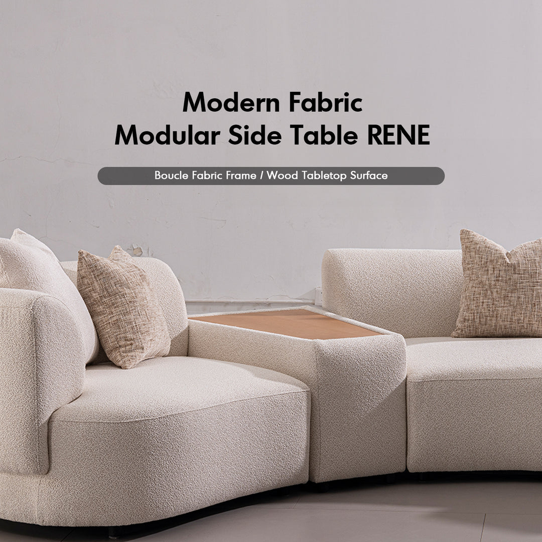 Scandinavian boucle fabric modular side table rene material variants.