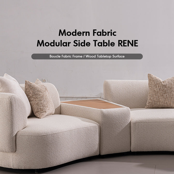Scandinavian boucle fabric modular side table rene material variants.
