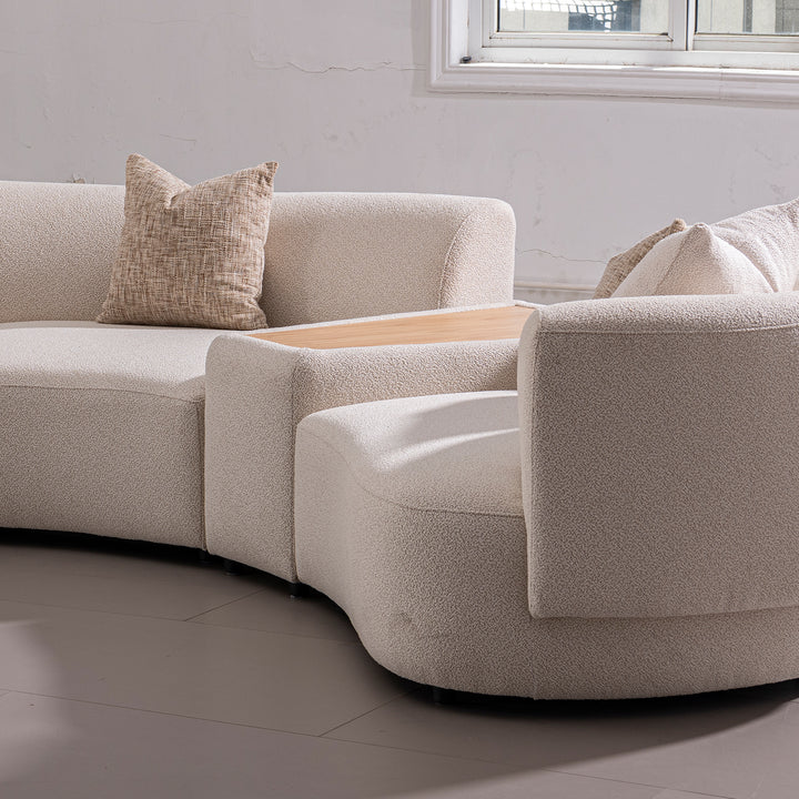 Scandinavian boucle fabric modular side table rene in close up details.