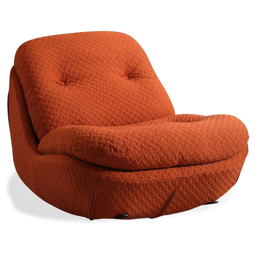 Cream chenille velvet fabric rocking 1 seater sofa nebula in white background.