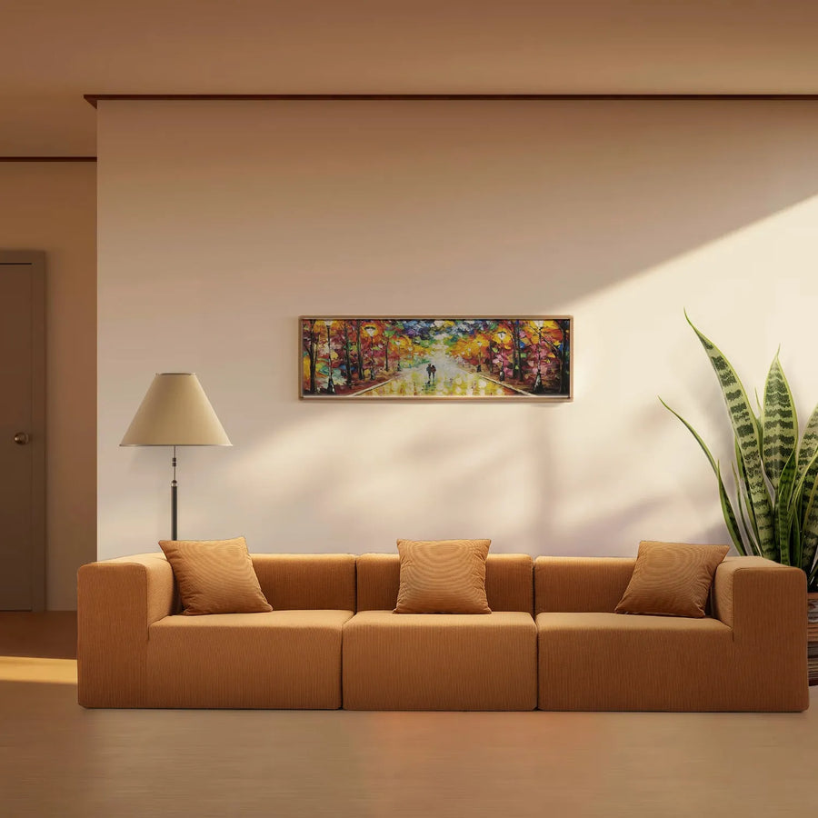 Minimalist corduroy fabric 4 seater sofa compress primary product view.