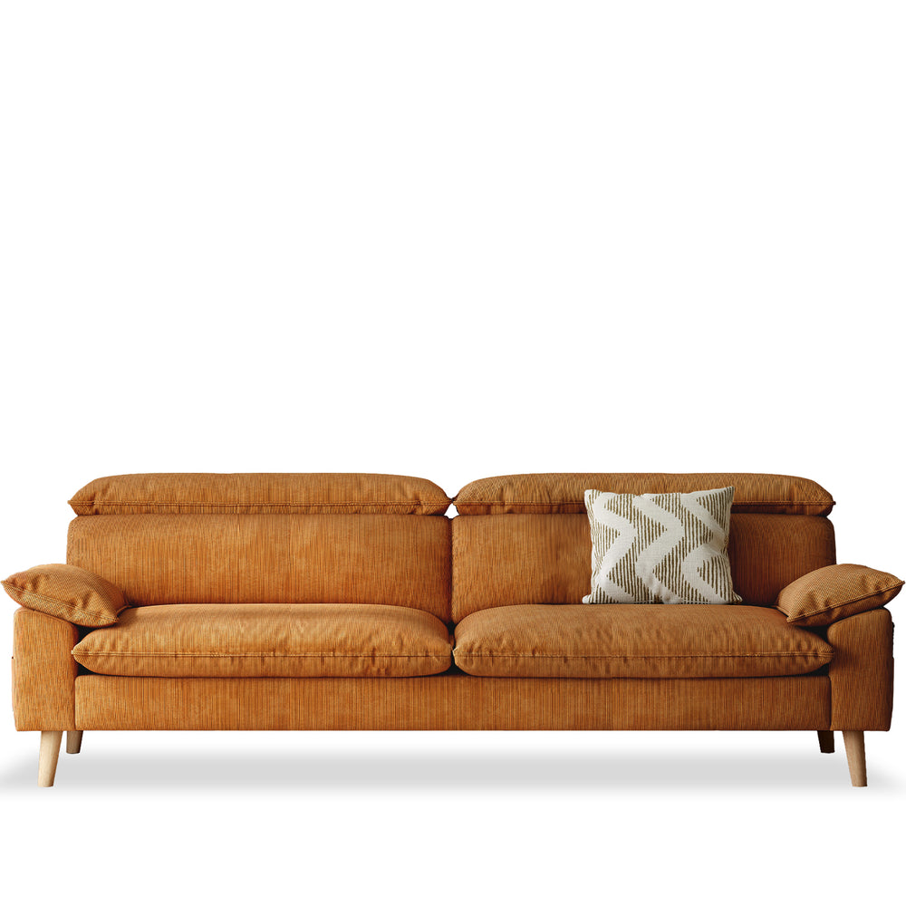Scandinavian corduroy velvet fabric 4 seater sofa cordy in white background.