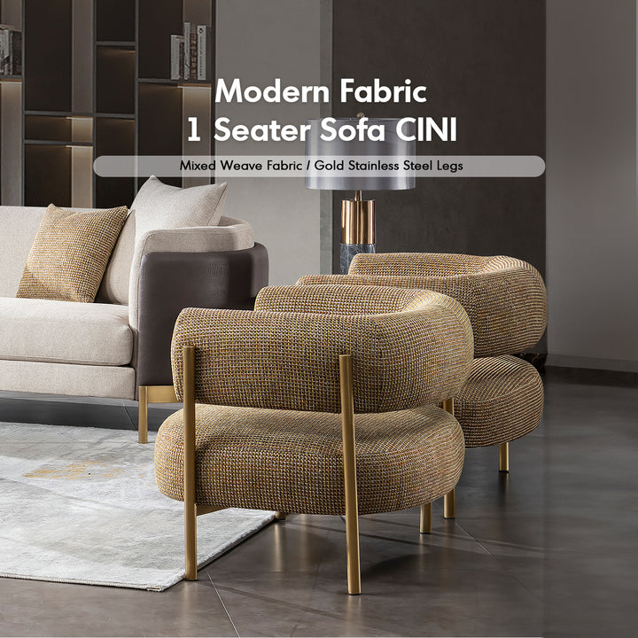 Industrial mixed weave fabric 1 seater sofa cini material variants.
