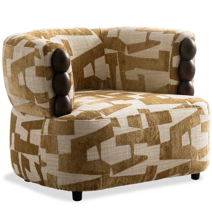 Modern mixed weave fabric 1 seater sofa puff in white background.