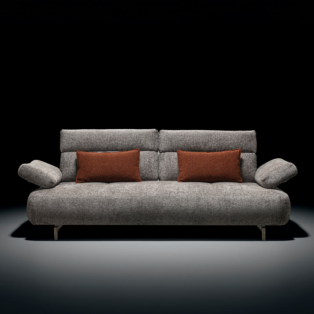 Modern mixed weave fabric 3 seater sofa flip in close up details.