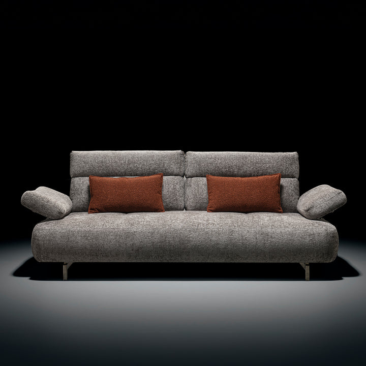 Modern mixed weave fabric 3 seater sofa flip in close up details.