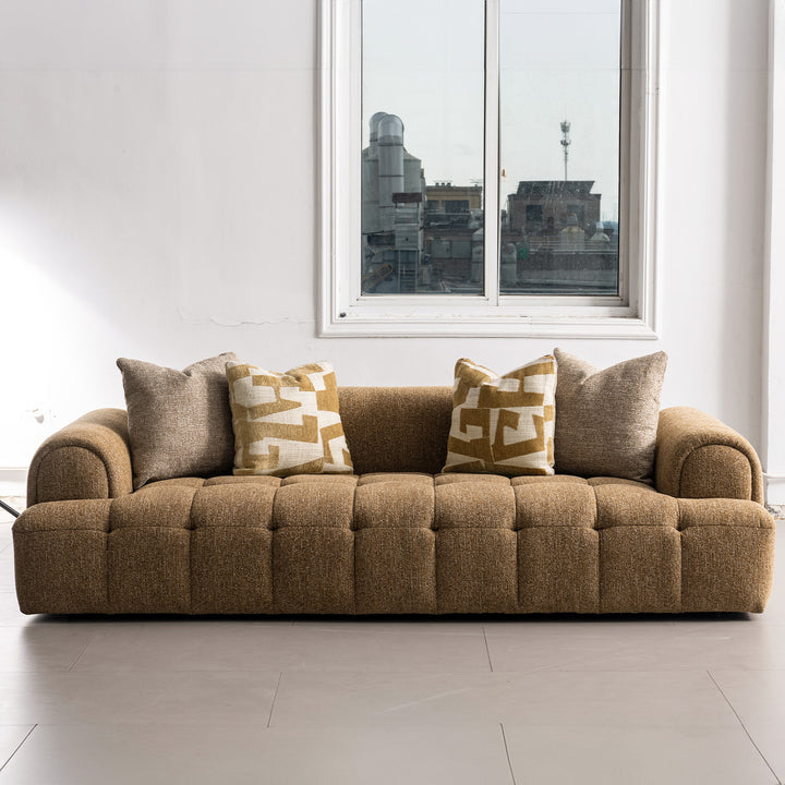 Modern mixed weave fabric 3 seater sofa puff conceptual design.
