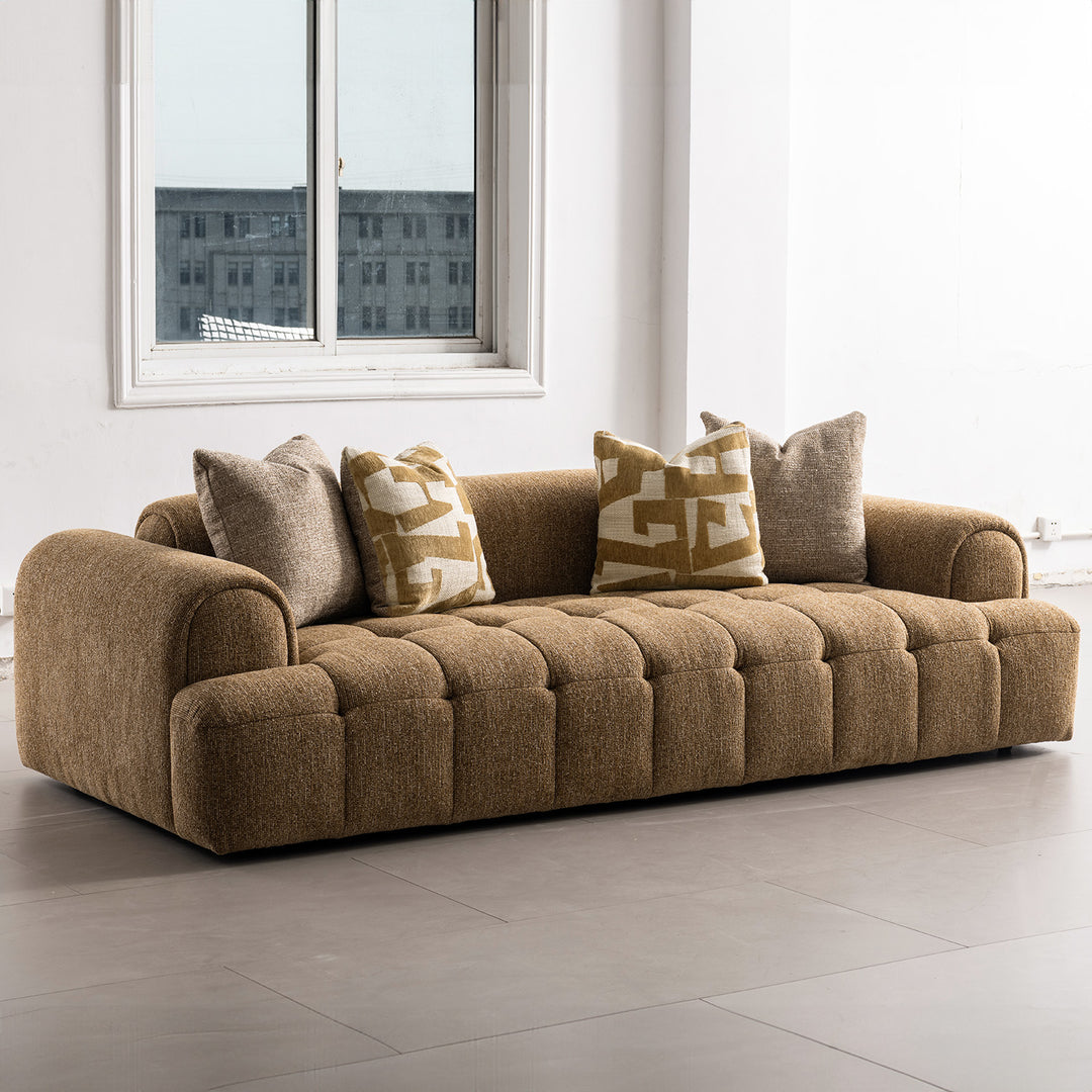 Modern mixed weave fabric 3 seater sofa puff situational feels.
